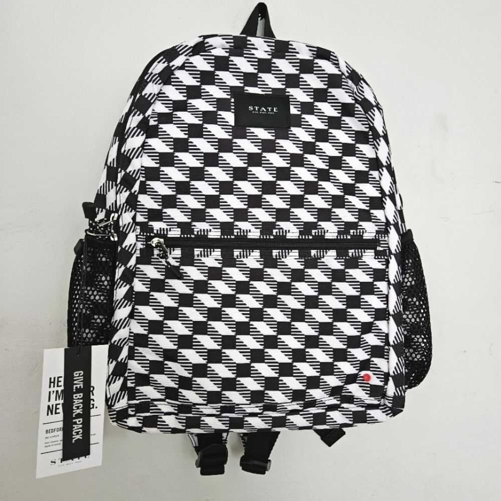 NWT STATE Bags Bedford Twill Backpack | Black & White Geo Print